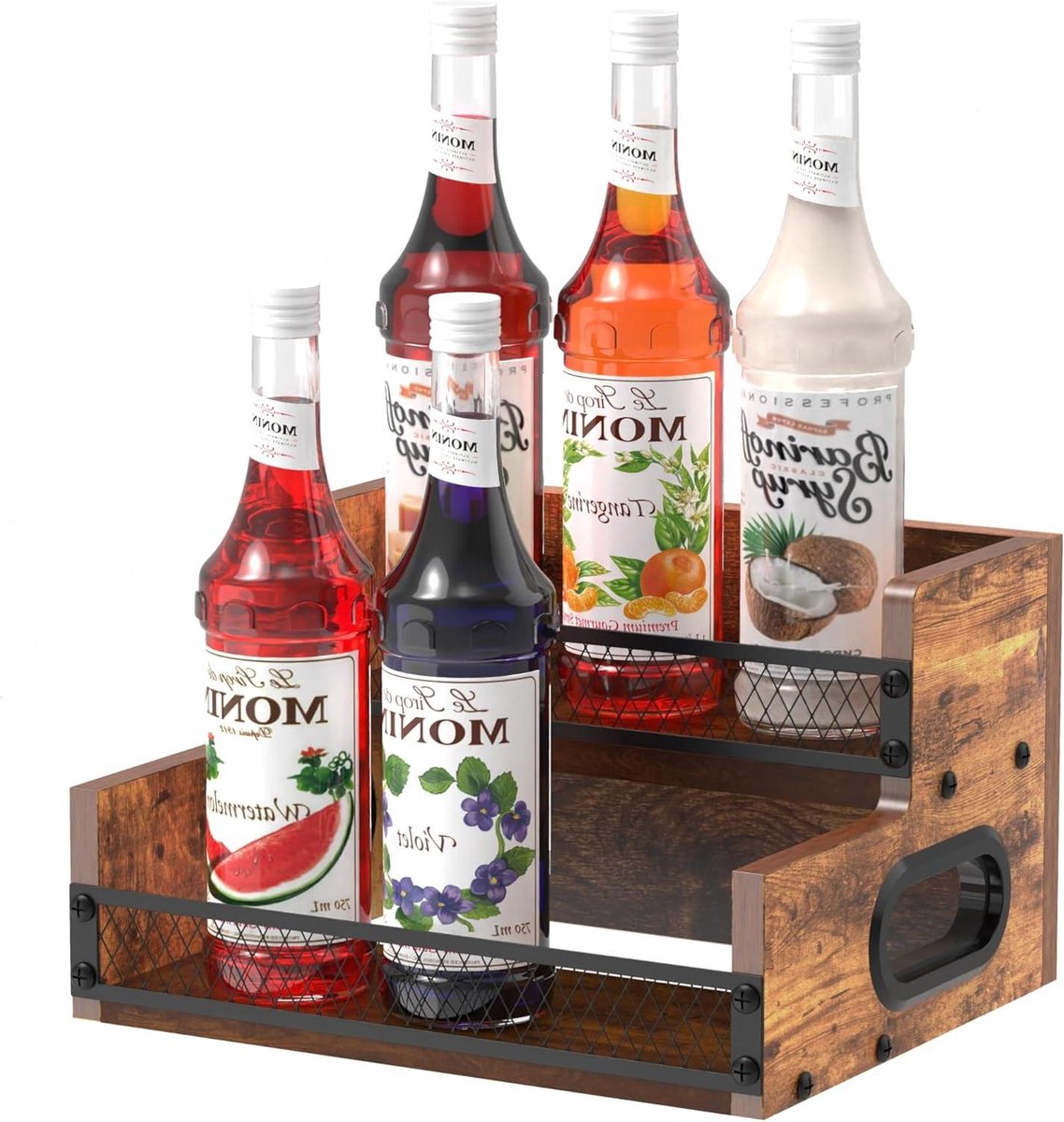 Provento - Drankfles Display Plank voor Sterke Drank en Wijnrek - Thuis Retro Organisator met Hek en Handvat