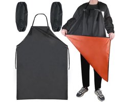elthmpr Schort Heren - Slager Schort Waterdichte Schorten voor Mannen met 2 Mouwen Kunstleer Schort Zwart Schort voor Vaatwasserkeuken Hoge Kwaliteit Schort voor Chef Slager
