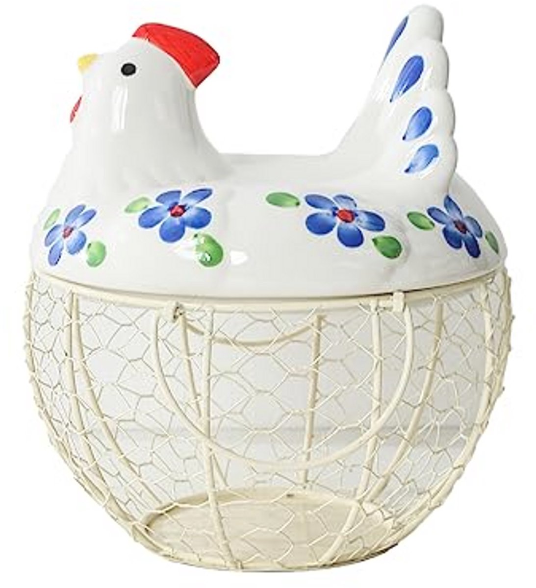 Decoratieve Eiermand voor Toonbank - Keramisch Kippendeksel met Draadmand voor 20-25 Eieren