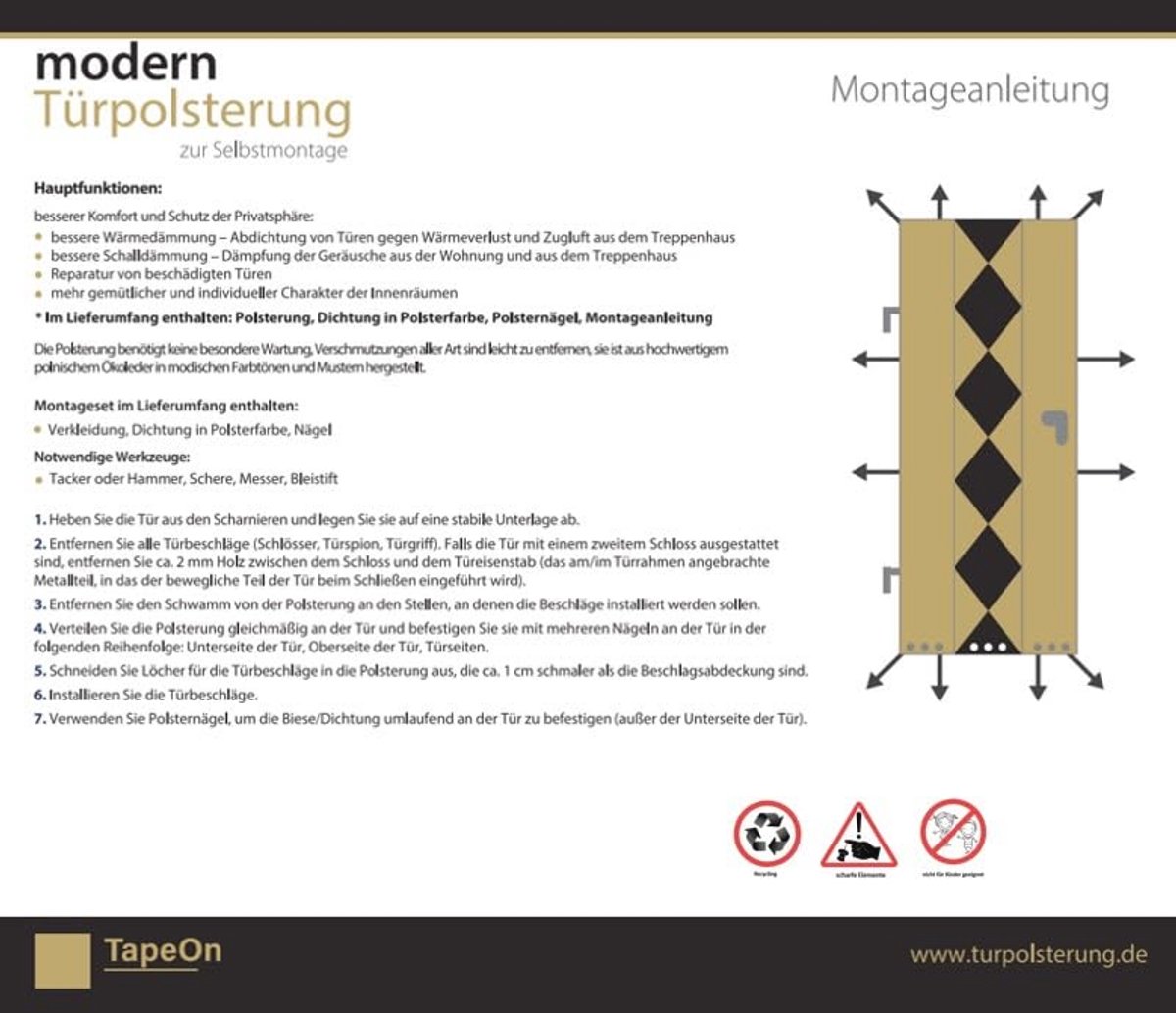 Moderne deurbekleding voor binnendeuren - Geluidsisolatie en thermische isolatie - Set voor zelfmontage