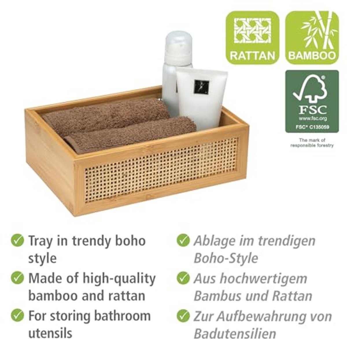 Decoratieve badkamerbox in trendy boho stijl van bamboe en rotan