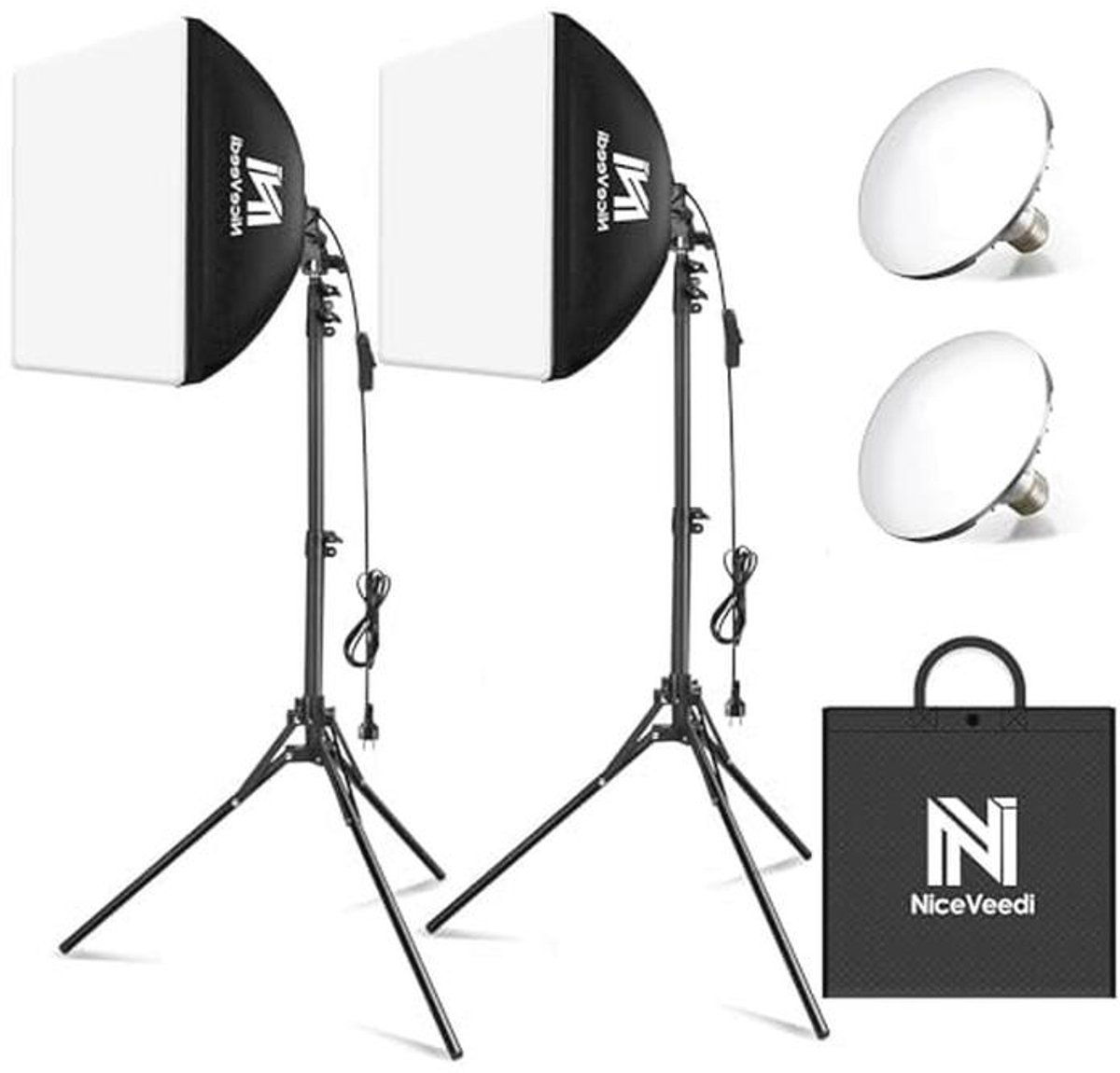 Fotolamp Softbox 2x 40x40 cm met 160 cm statief en 50W/5400K LED-lamp voor fotografie en livestreaming