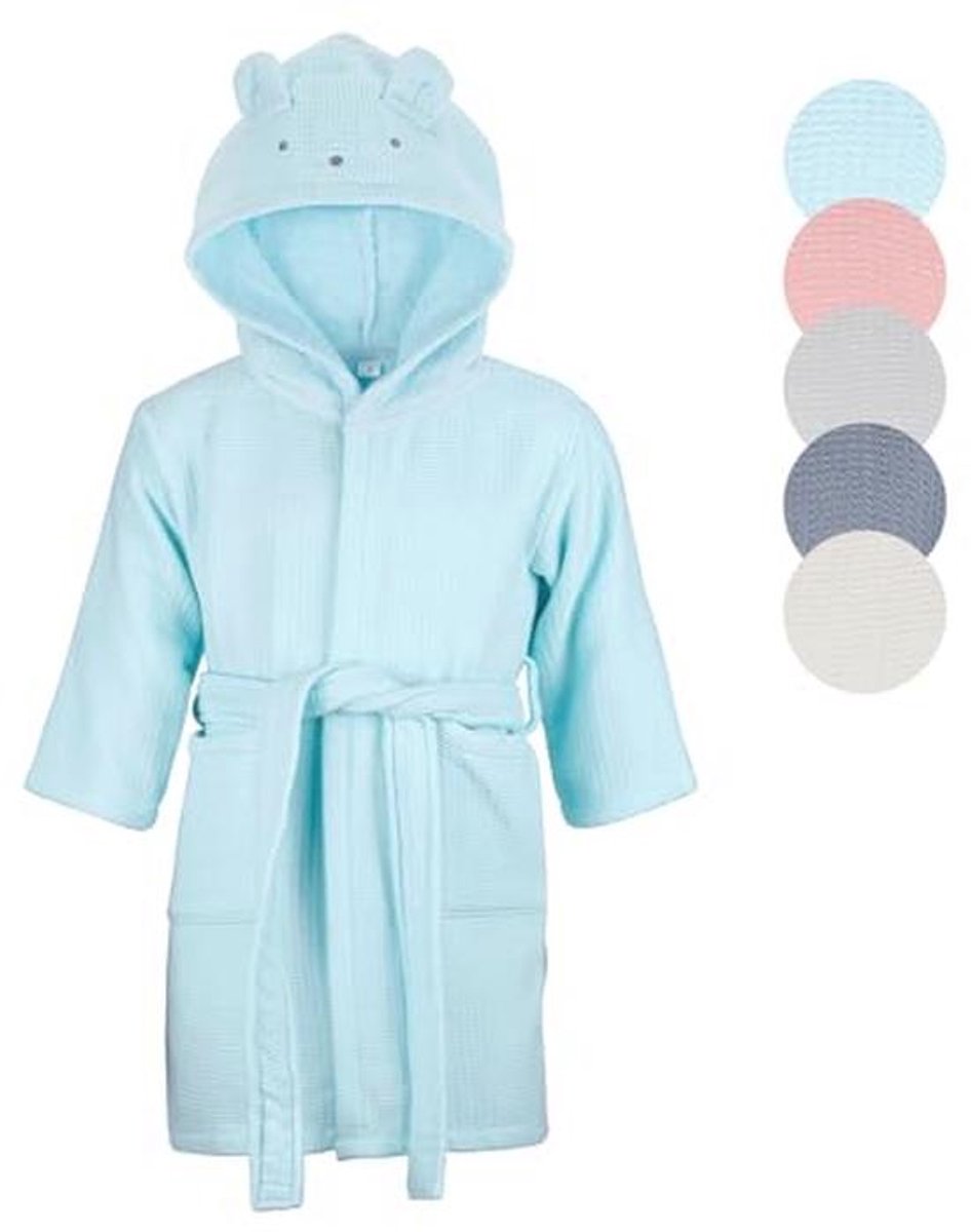 Badjas voor Kinderen - 100% Katoen, Geschikt voor Meisjes en Jongens, Beschikbaar in 5 Kleuren, Absorberend met 2 Zakken, Riem en Capuchon, 2-10 Jaar