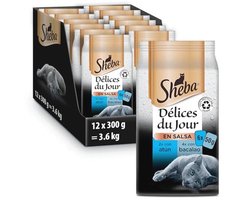 Sheba Natvoer voor katten met tonijn, kabeljauw, witte vis in saus 6 x 50 g
