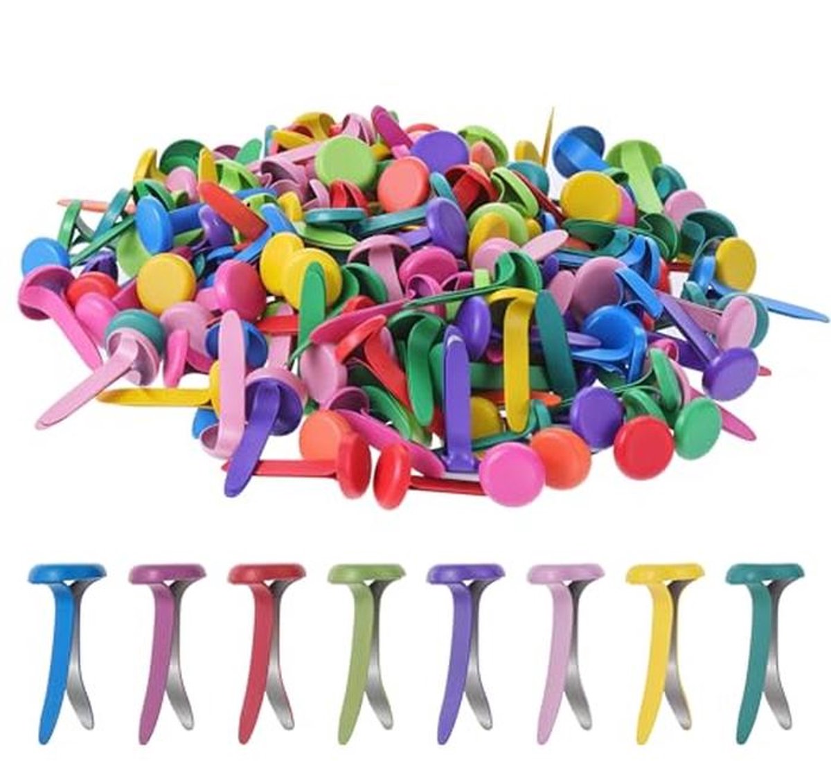 200 Stuks Patroonzakklemmen - Ronde Kopklemmen, Mini-Brads en Metalen Kleurrijke Brads voor Creatief Knutselen, Scrapbooking en Kantoor Gebruik