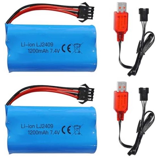 Batterie Li-ion 7.4V 1200mAh + Câble USB Pour Voiture RC EC08 – Prise SM-4P, Charge Rapide, Compacte
