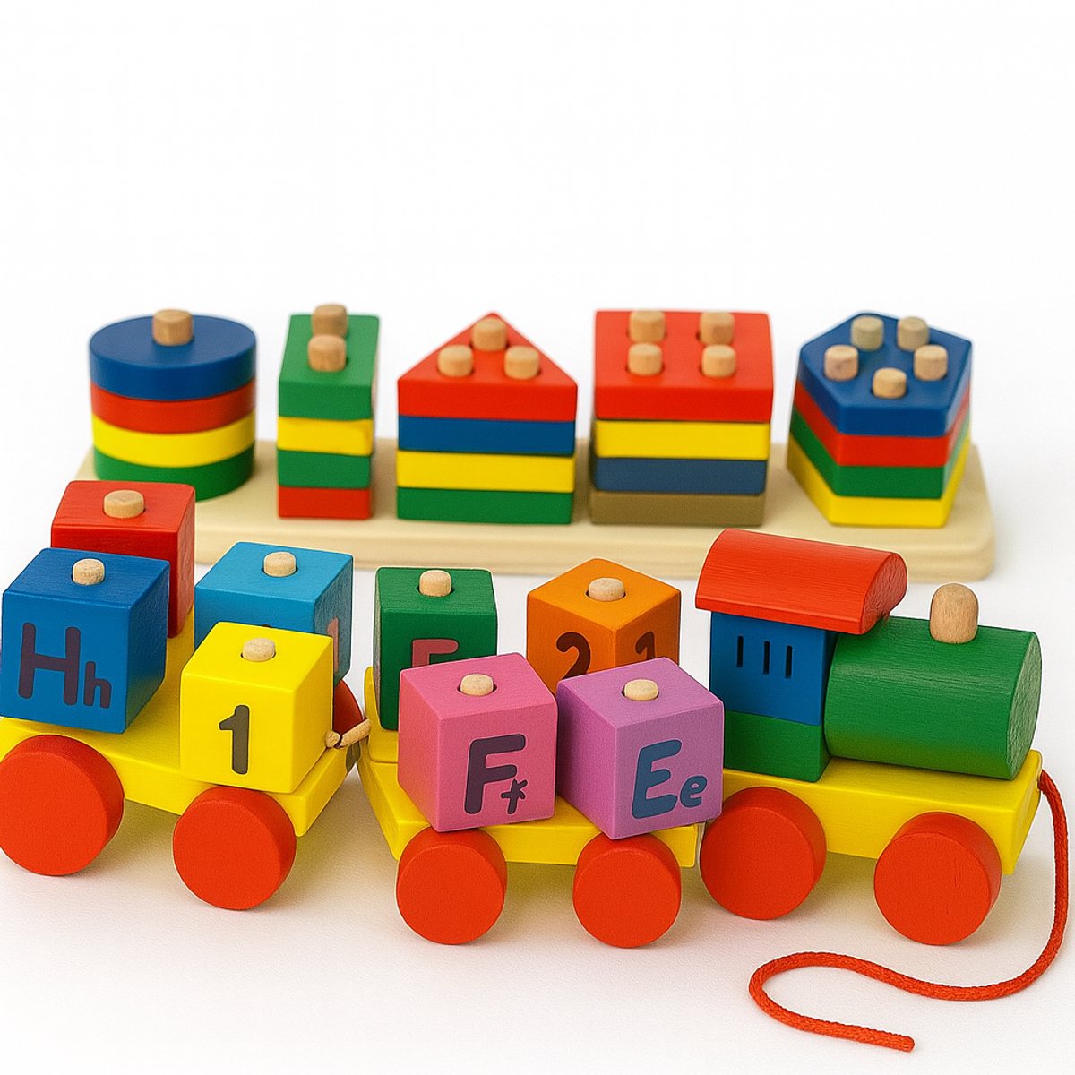 Houten Trein met draaiende blokken en Vormen sorteerbord - Speelgoedtrein - Educatie met vormen en kleuren, Educatief Speelgoed voor Peuters – Duurzaam & Creatief Houten Speelgoed – 3+ Jaar, Ideaal voor verjaardagen, babyshowers of de feestdagen