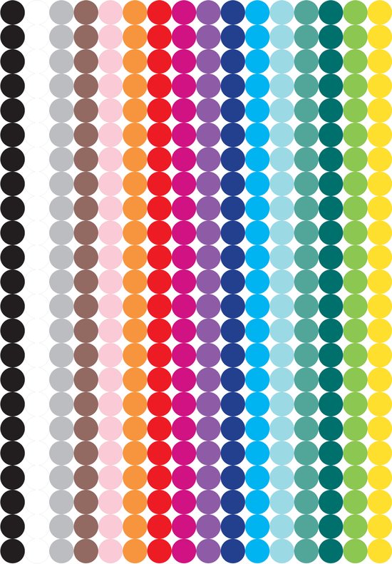 Stippen Stickers – 1104 Label Stickers 10 mm in 16 Kleuren - Markeringspunten
