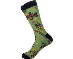 Sokken heren - groen - zwart - bouwvak sokken - schep - grasmaaier - tractor - tools - 40-46 - cadeau - voor hem - Kerst cadeau - vaderdag cadeau - verjaardagscadeau - geschenk - zakelijke geschenken - bouwvakker sokken
