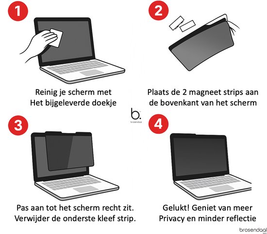 Écran de confidentialité Brosendaal pour ordinateur portable 16 pouces - Format d'image 16:10 - Protection d'écran - Privacy Filter pour HP, Lenovo, Asus, Acer et Samsung
