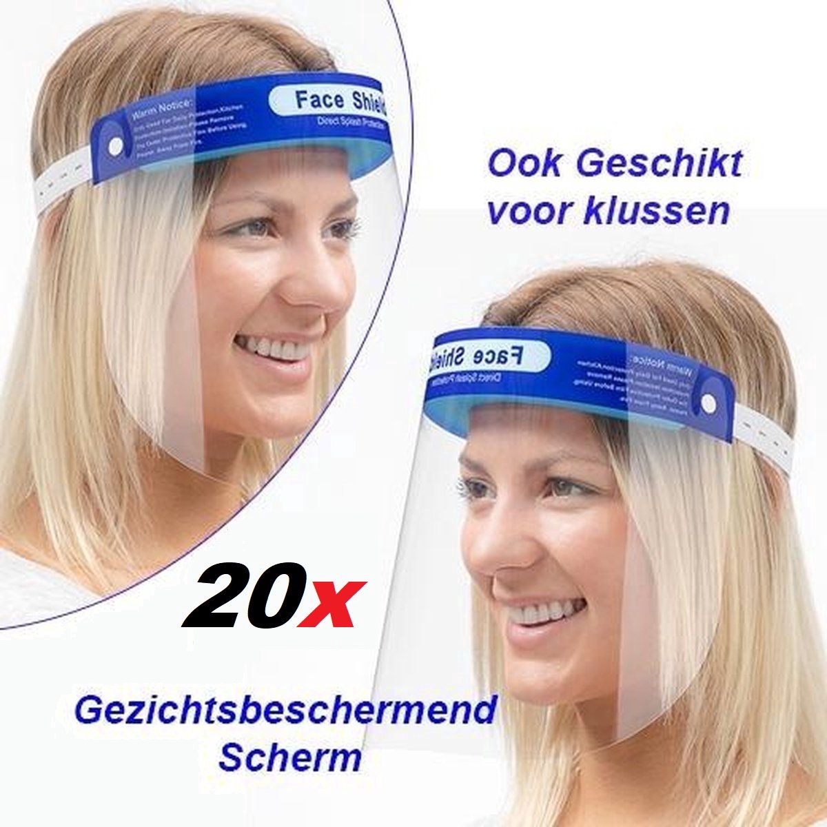 Voordeelverpakking van 20 x Face shield - gezichtsscherm - spatscherm - 1 stuk