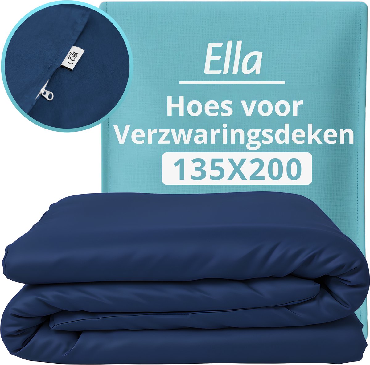 Hoes voor de verzwaringsdeken van Ella 135 x 200 CM - 7 KG & 9 KG - Overtrek Hoes van 100% biologisch katoen - Blauw & Grijs
