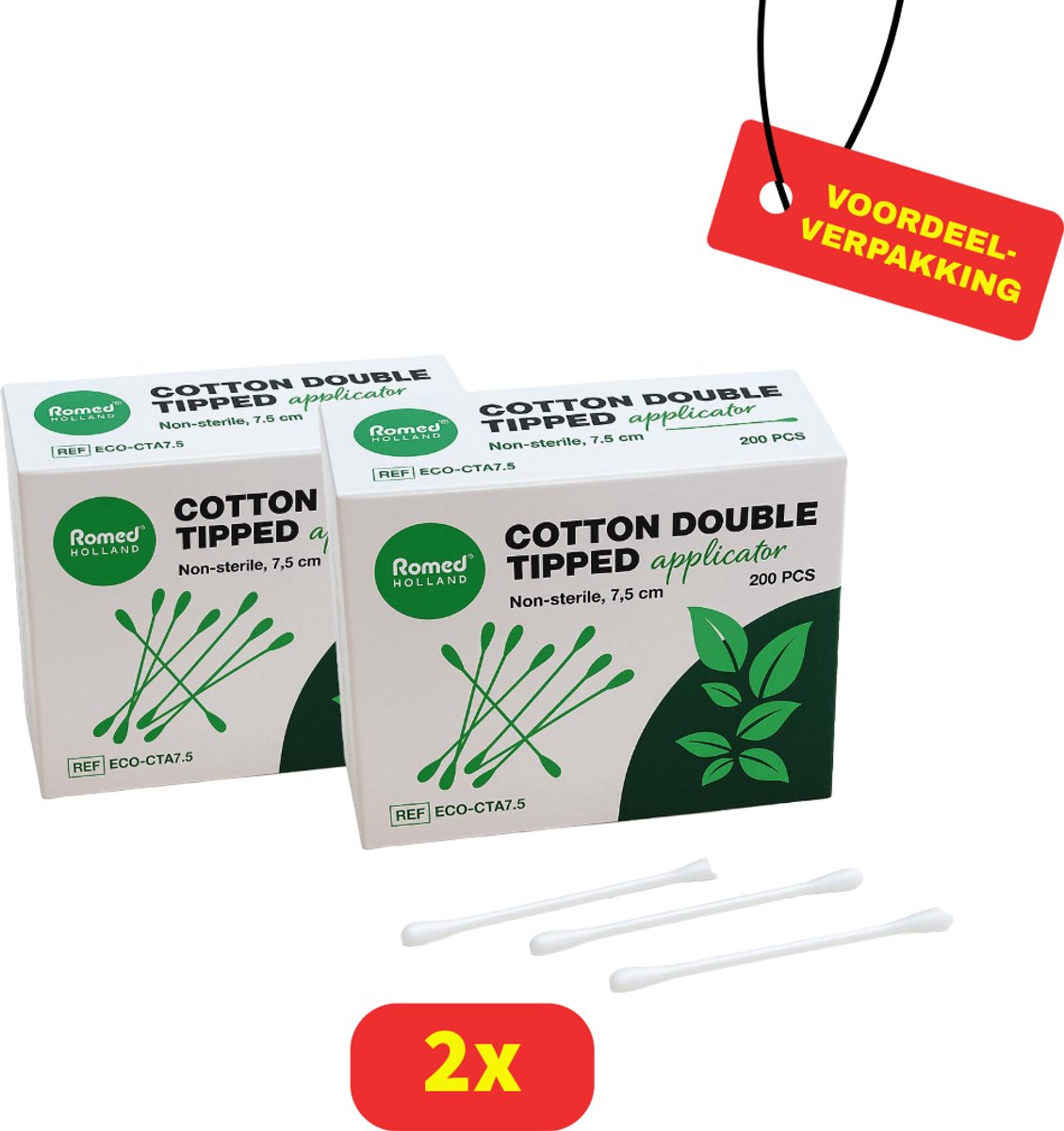 Romed Katoenen Wattenstaafjes - Cotton Double Tipped - 2 x 200 stuks - Voordeelverpakking