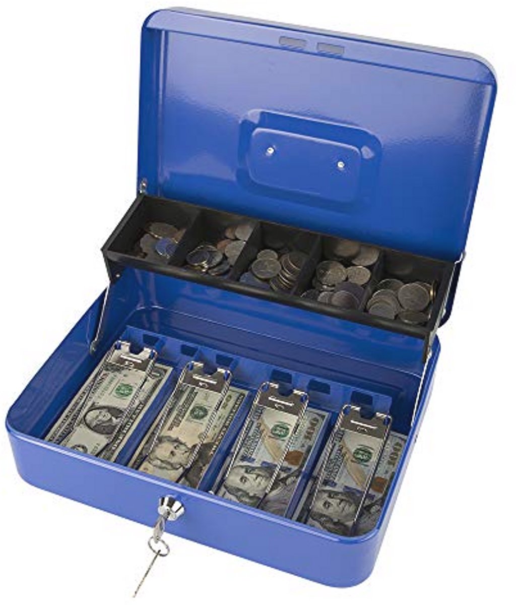 Vergrendelingsdoos met Sleutel - Geldorganizer met Cash Tray - XL Blauwe Lock Box