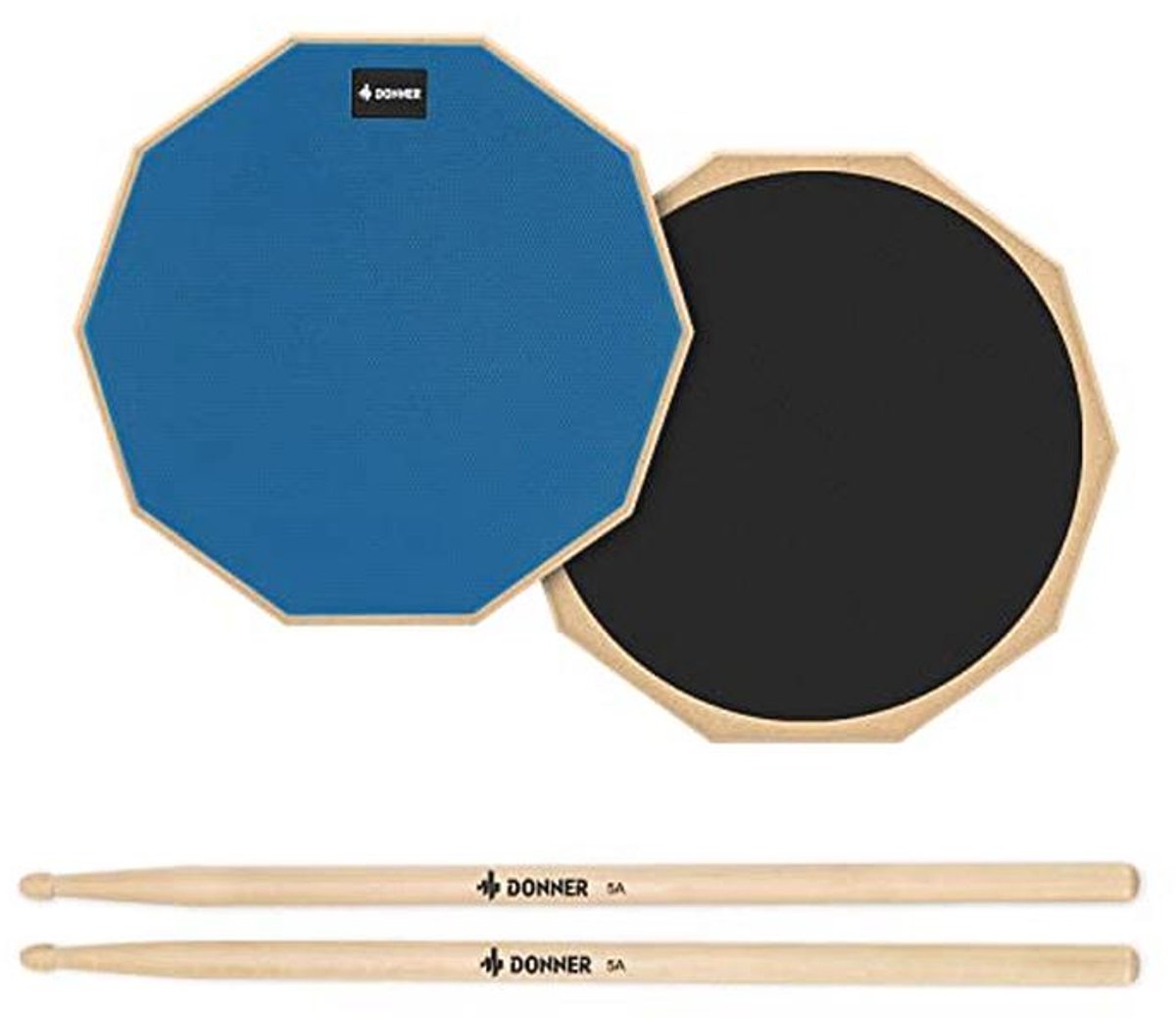 Donner Drum oefenpad, 12 inch stille praktijk drumpad 2-zijdig met drumstokken, blauw