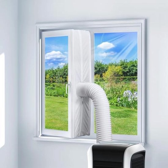Raamafdichting 400 cm voor mobiele airco en droger zonder boren, voorkomt warme lucht, houdt insecten buiten, universeel