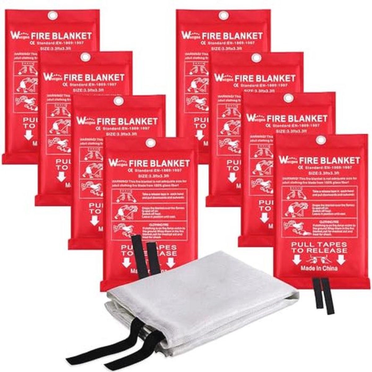 Herbruikbare branddekens - 1m x 1m Glasvezel brandpreventie in 8-pack voor keuken en thuis