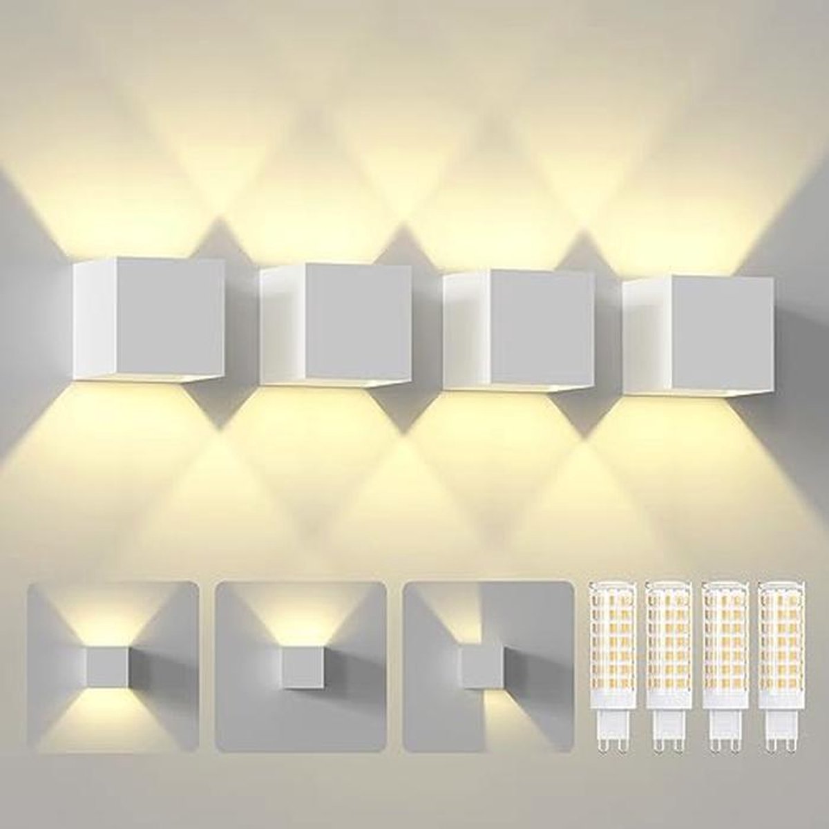 LED Wandlamp voor Binnen en Buiten met Instelbare Lichtstraal - 7W, IP65 Waterdicht, Warmwit (3000K) - Set van 4