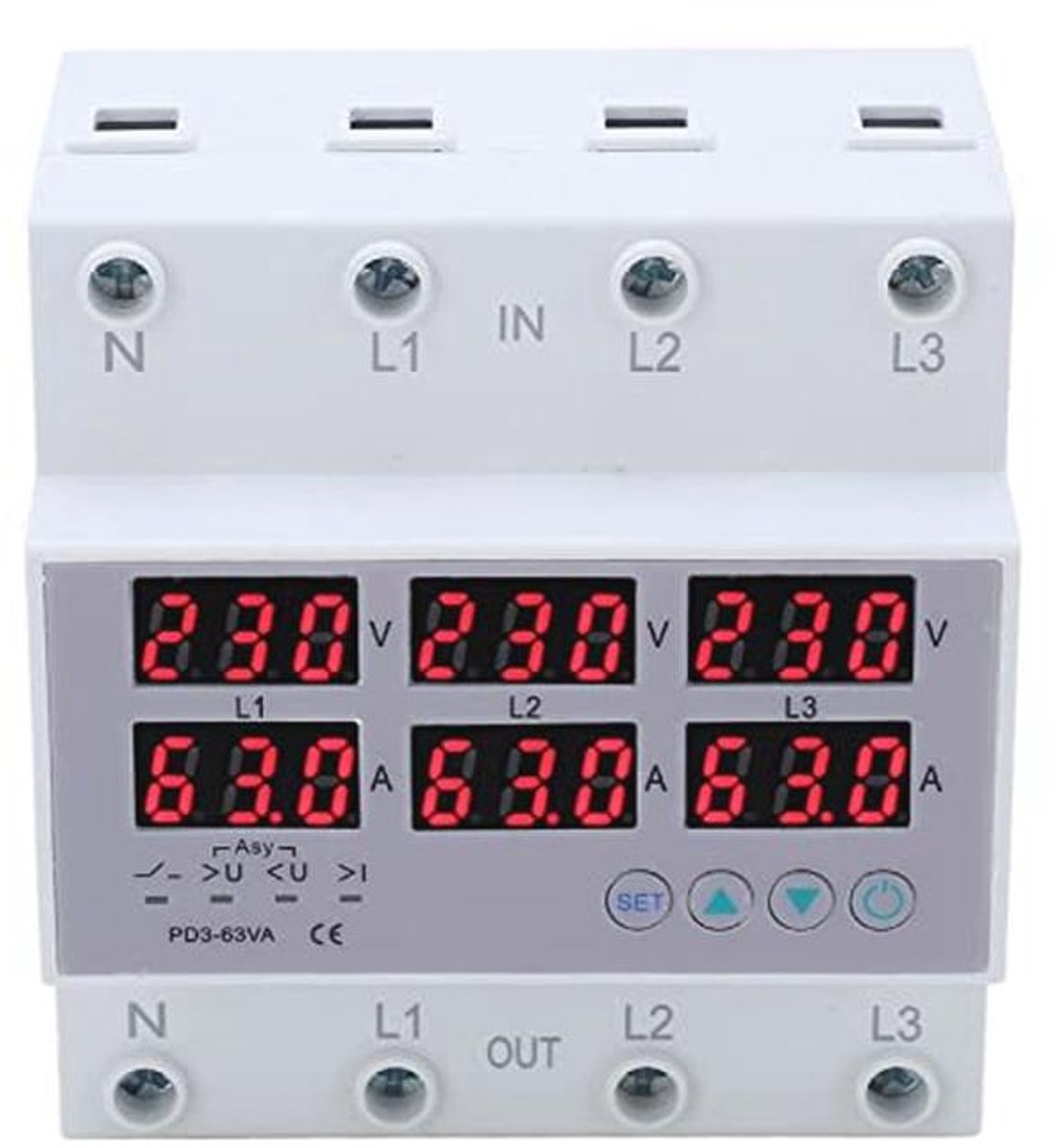 Digitale 3 fase AC Ampèremeter Meter voor Thuis en Fabriek - 40A