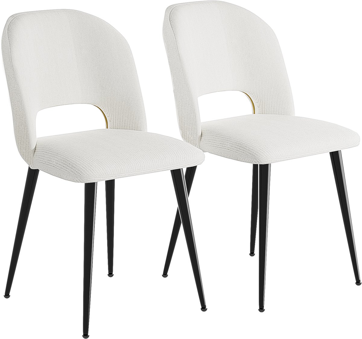 PIPIPOXER- Eetkamerstoelen - Set Van 2 - kaptafelstoel- gestreepte stoffen zitting, metalen poten,Wit