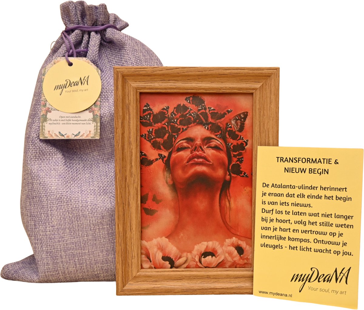 Zakje Nieuw Begin - Mini artprint Vlinder in lijstje - spiritueel geschenk - cadeau vrouw - myDeaNA