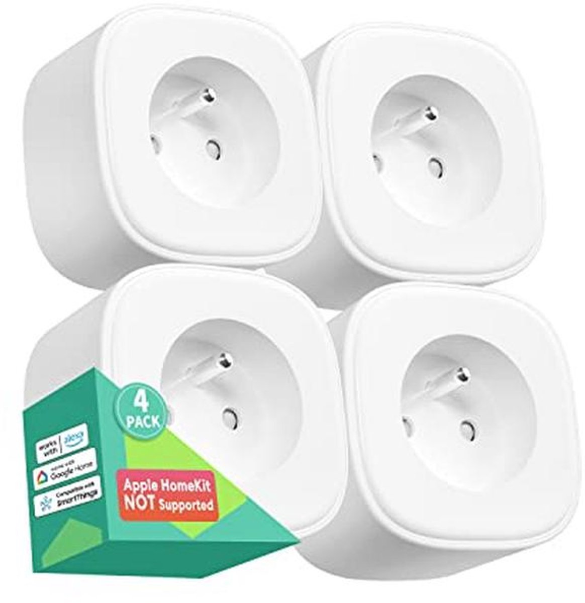 Meross 4 x WiFi Socket (Type E), Intelligent Socket, Compatible with Alexa, Google Home, SmartThings, Programmable, Remote Control