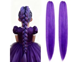 Kraftverdia Gevlochten haar 2 stuk- Meisjes voorgerekt gevlochten haar - 65 cm - Paarse Gevlochten Haarverlenging voor Kinderen - Lange pruik - Perfect voor op Het Podium - Cosplay - Carnaval - op Feestjes en als Halloween- Anime Kostuumaccessoire -