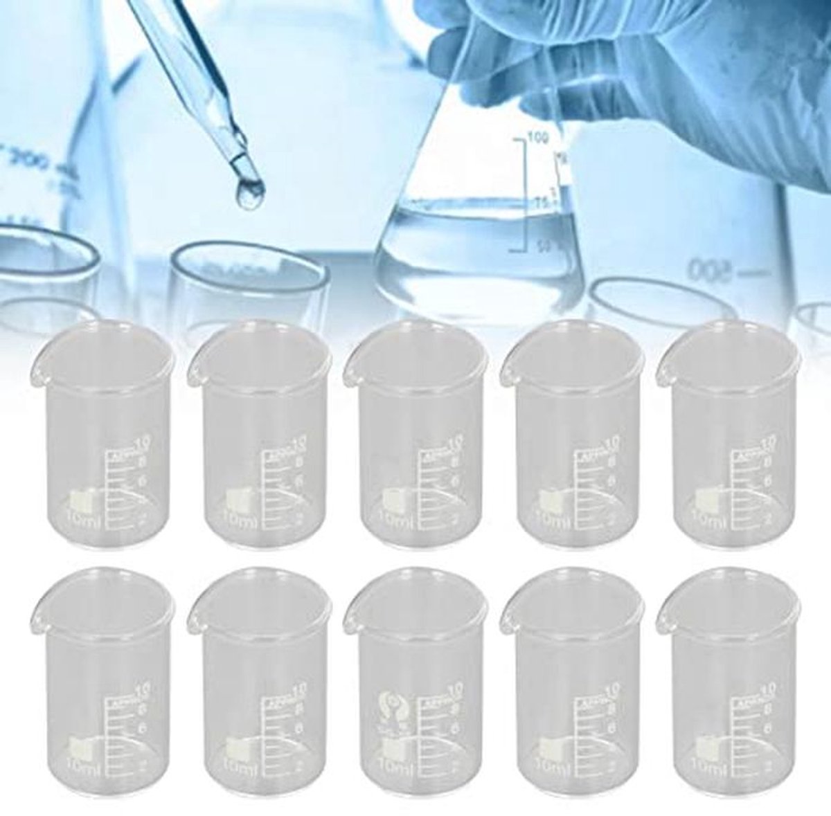 Laboratoriumbekers van glas set van 10 stuks 10 ml voor experimenten
