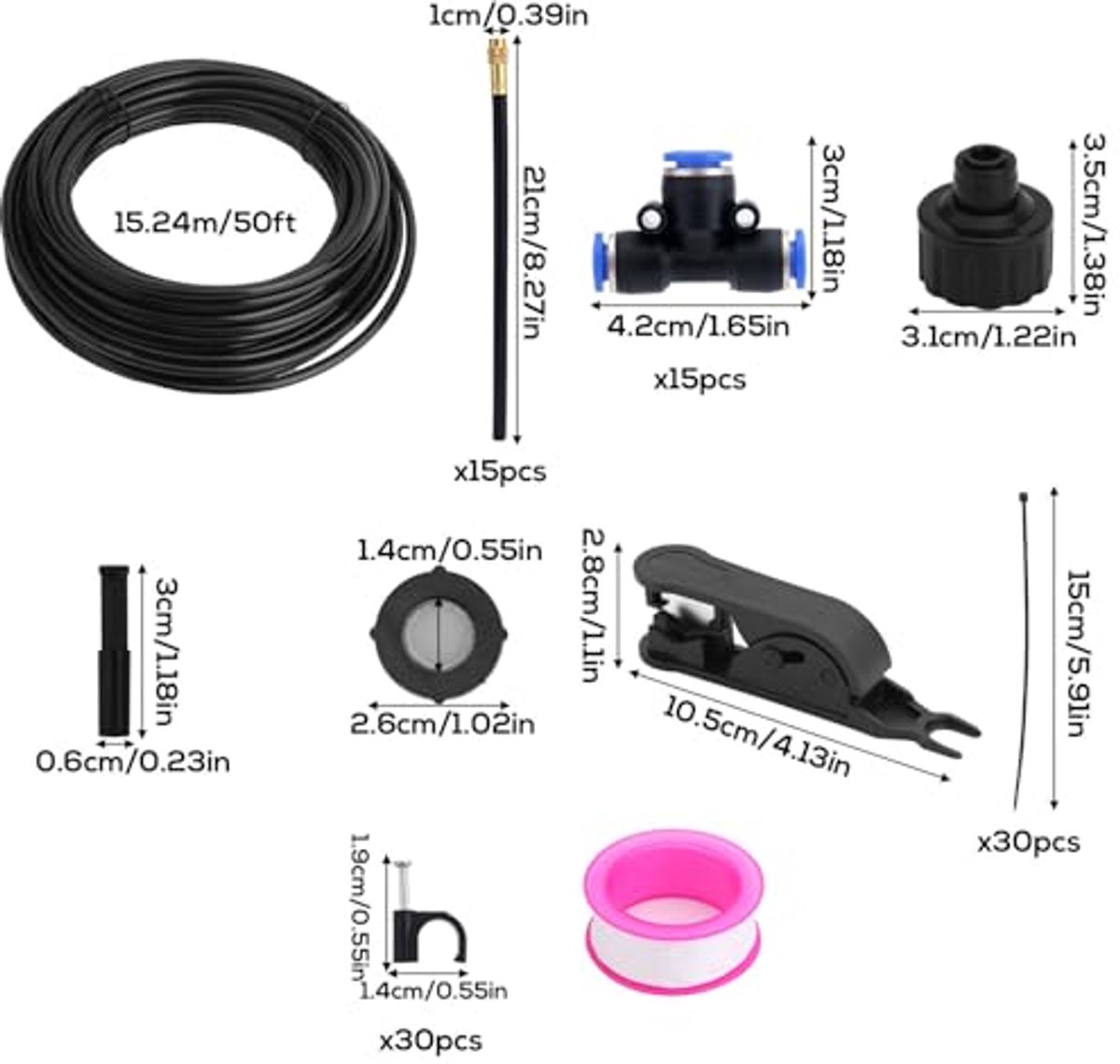 360° Adjustable Drip Irrigation System, 15.24m Garden Watering Kit with 15 Sprinklers Automatic Spray System for Greenhouse Garden Lawn Plants Vegetables and Flowerbeds