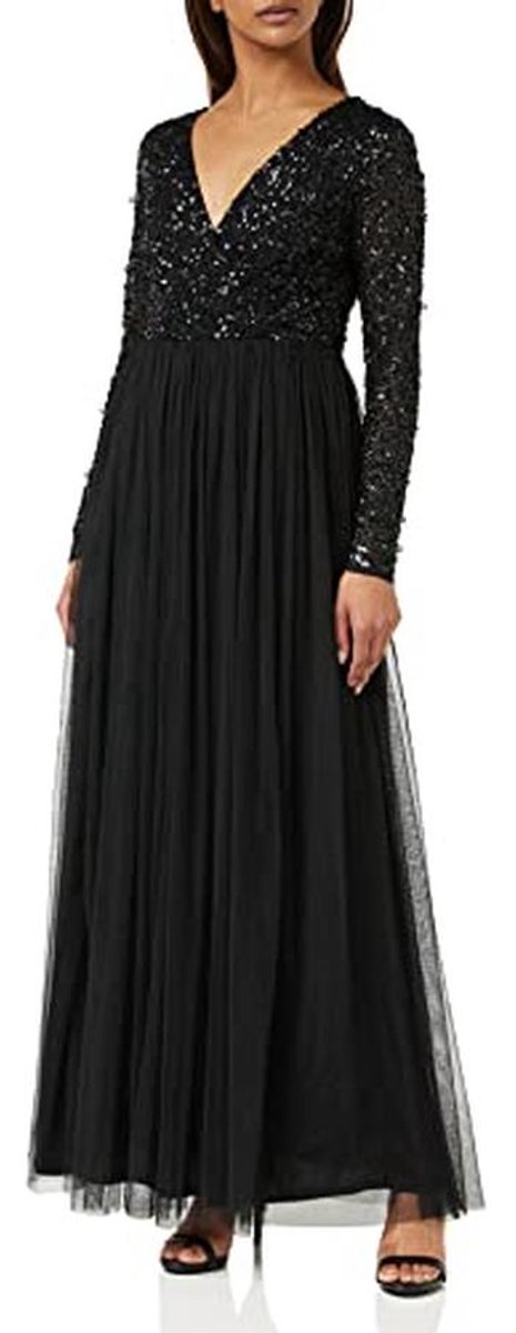 Maxi Jurk met Lange Mouwen en V-Hals voor Dames - Pailletten Gevoerd - Perfect voor Bruiloften en Feestjes