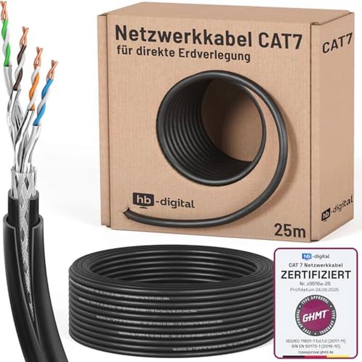 25 m CAT 7 Outdoor Netwerkkabel - 10 Gbit/s S/FTP voor Buiten - GHMT Gecertificeerd