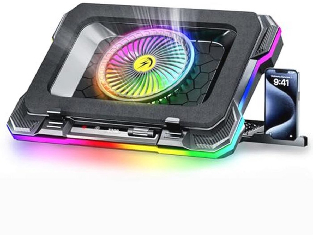 RGB Gaming Laptop Koelpad met turboventilator en instelbare hoogtes
