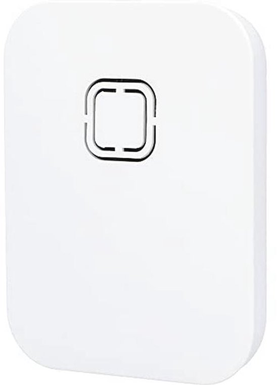 Witte deurbel met een vierkant symbool met afgeronde hoeken erop.