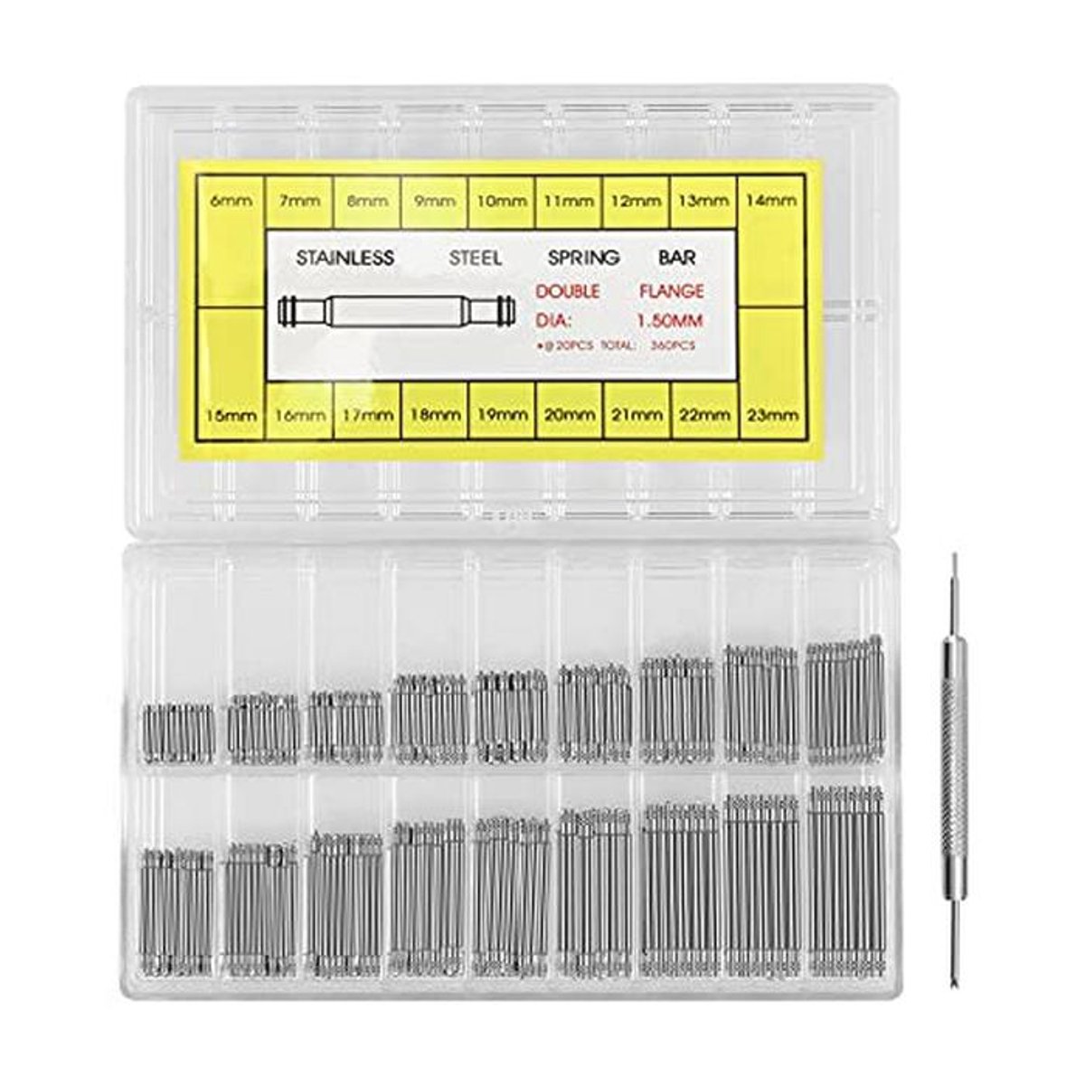 360-delige premium roestvrijstalen veerstangen set voor horloge reparatie - 18 verschillende maten