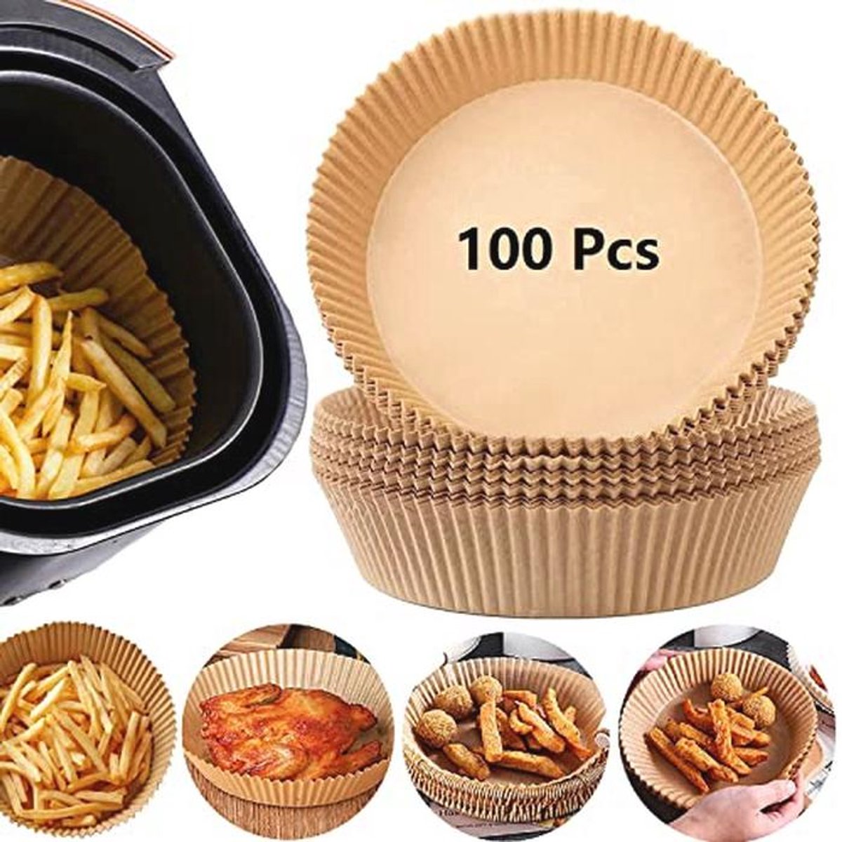 Airfryer Bakpapier 100 Stuks 16-20 cm Ronde Bakperktamenten voor Hetelucht Friteuse