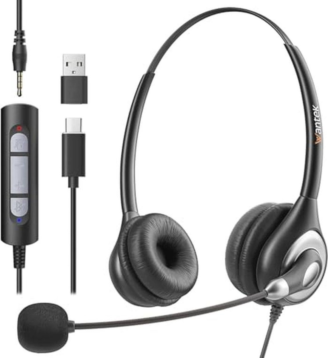 Headsets met Microfoon en Ruisonderdrukking - 3-in-1 USB en 3,5 mm Jack voor Vergaderingen en Callcenter
