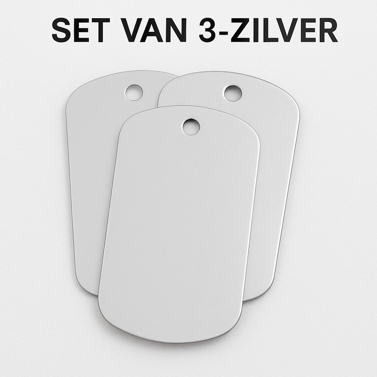 Dogtag Naamplaatjes – Set van 3 - Zilver – Aluminium Hanger Voor Graveren – Lichtgewicht & Krasbestendig – 4 Kleuren Beschikbaar – Sleutelhanger / Pet Tag / ID Tag