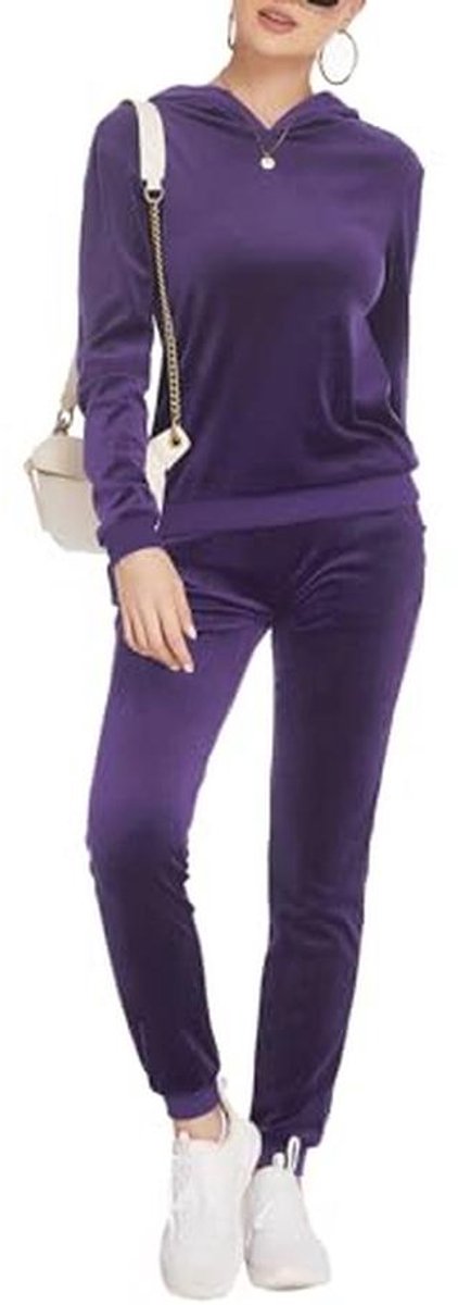Hotouch Joggingpak voor dames, velours, winter, warm, sportpak, huispak, jumpsuit, tracksuit, pullover met capuchon en broek, trainingspak met zakken, S-XXL