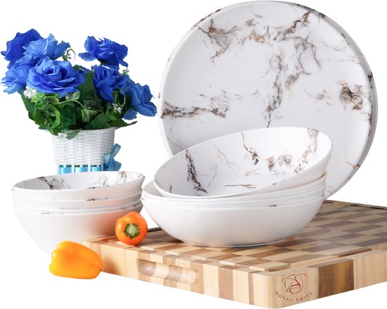 Serviesset 12-delig - bordenset 4 persoons - Melamine Servies - Lichtgewicht, Breukvast en Vaatwasserbestendig - Voor Camping , Picknick en Thuis - Royal Swiss® — afbeelding 3