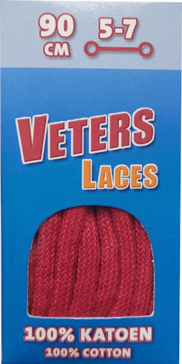 Marla/Ronilux Veter - Rood - Dik Rond - Koord Veters - Lengte 90 cm - Dikte 4 mm - Schoenveter