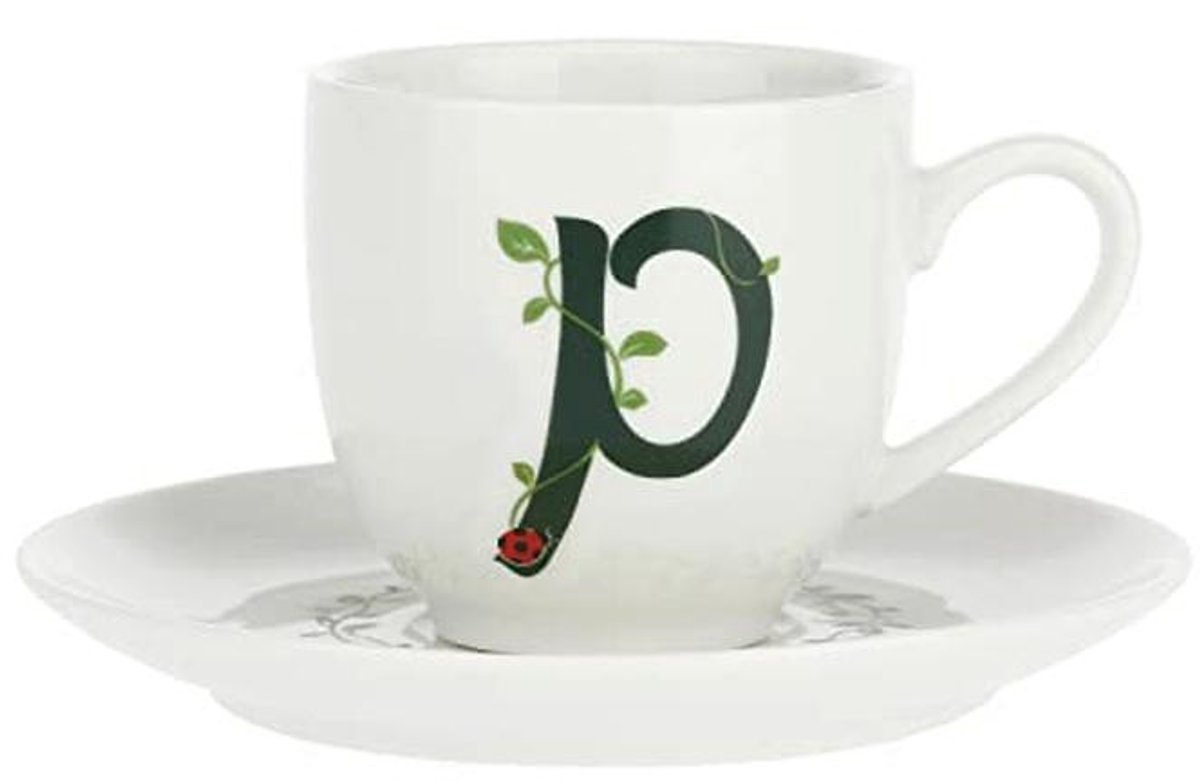 Elegante Koffiebeker met Schotel en Letter 'P' in Geschenkdoos