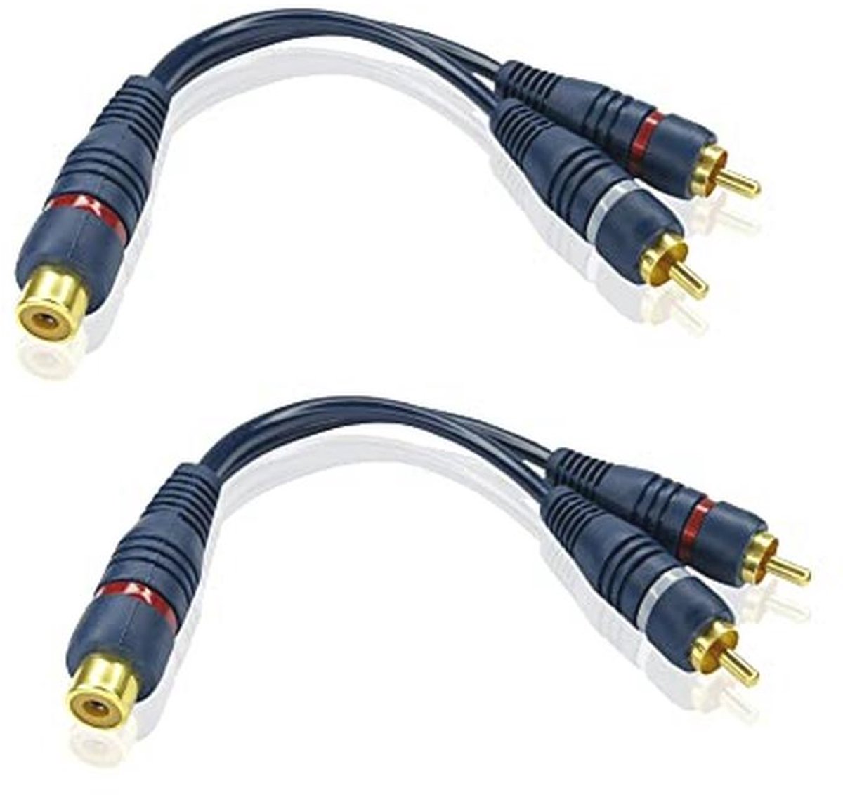 RCA Audiokabel 15 cm - Vrouwelijk naar Dubbele Mannelijke Kabel (2 Stuks)