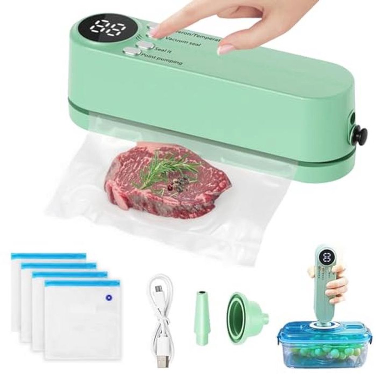 Draadloze Mini Vacuümmachine met 5 Voedselzakken - Compacte Sealmachine voor Perfecte Bewaring