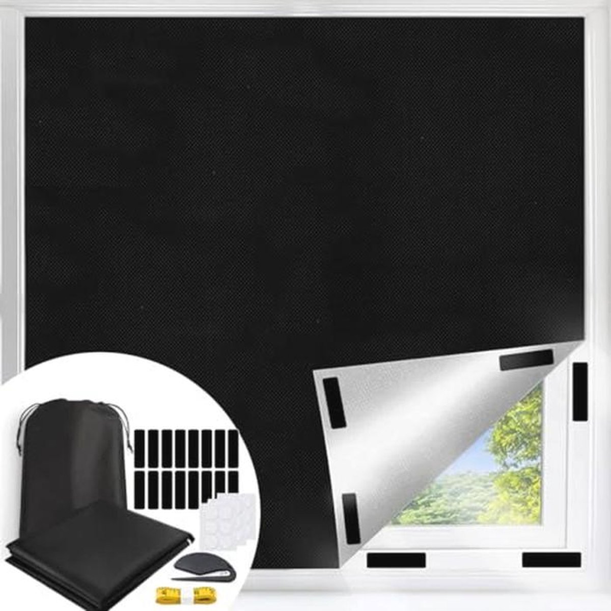 Verduisteringsgordijn 200 x 145 cm - Totale Verduistering met Zelfklevende Jaloezieën voor