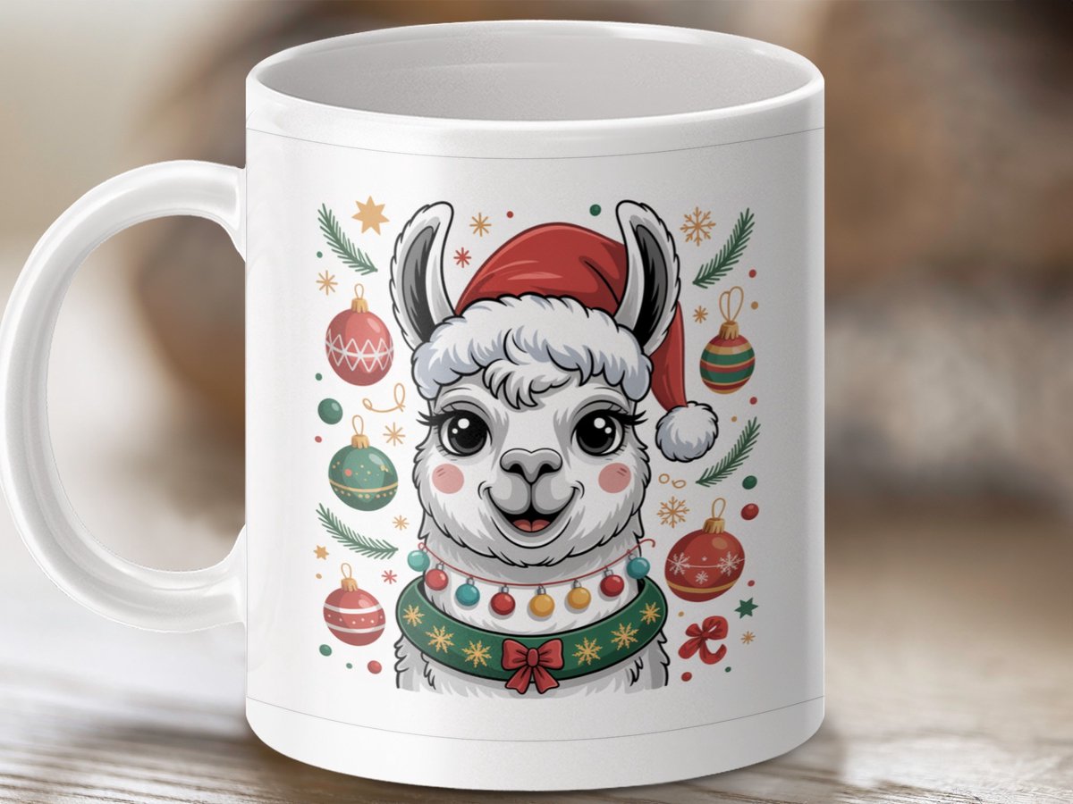 Mok Kerst Lama, Feestelijke Kerstcadeau, Lama met Kerstmuts, Unieke mok, Vakantie Mok, Lama Liefhebber Cadeau, Kerstmis Mok, cadeau idee