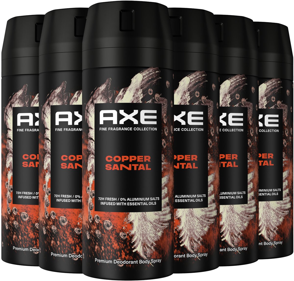 AXE Fine Fragrance Collection Copper Santal Premium Deodorant Bodyspray - 6 x 150 ml - Voordeelverpakking