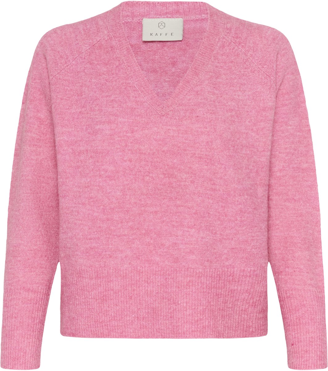 Kaffe KAniel v-neck Pullover Dames Trui - Pink Power Melange