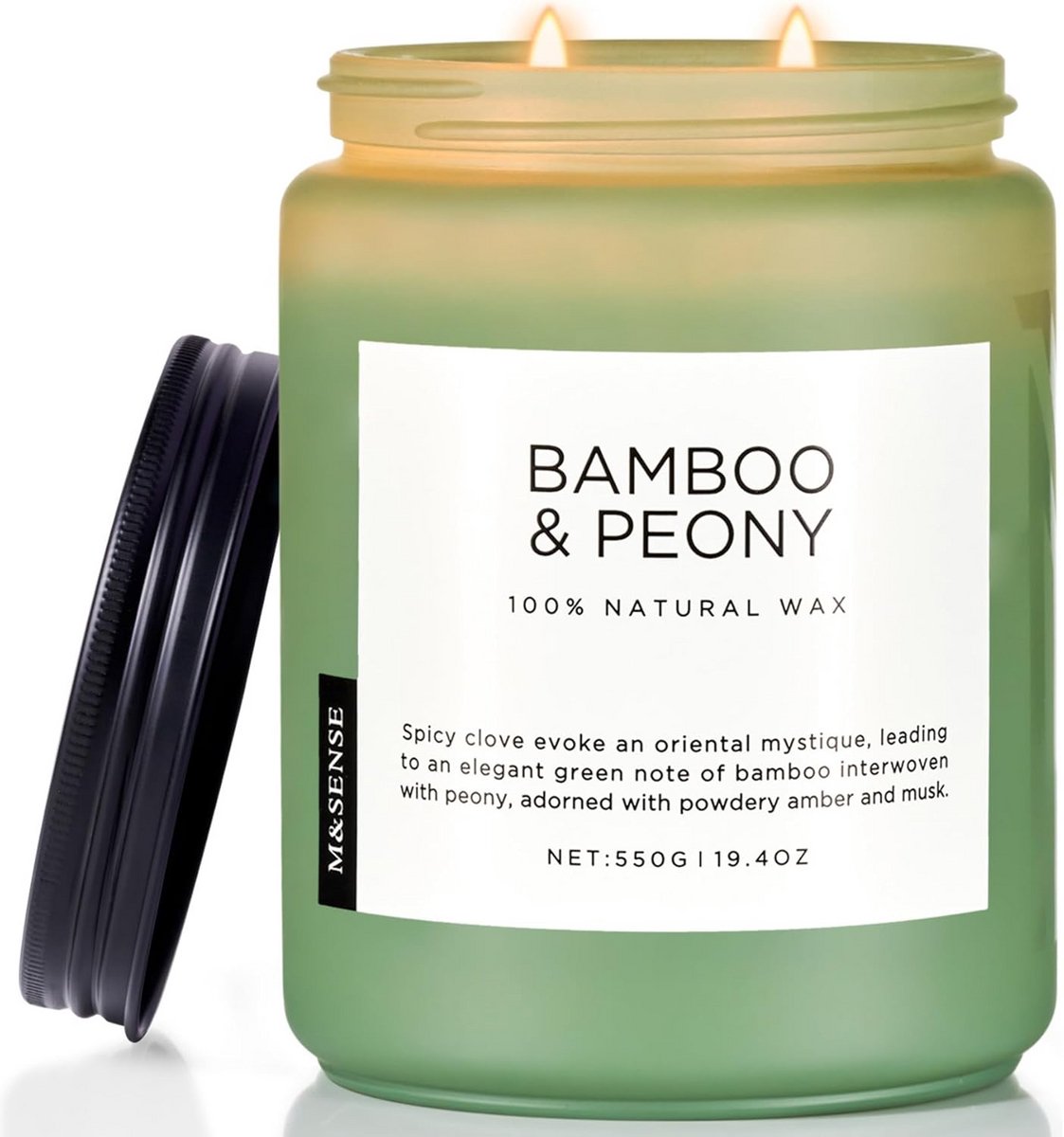 Bamboe Pioenroos Geurkaars - 550g Sojawax 110 Uur Brandtijd - Luxe Kaars met Houten Dop