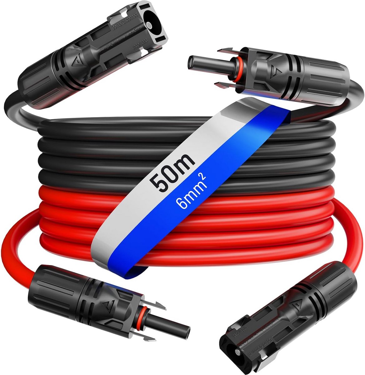 50m Solar Kabel 4mm² Zonnepaneel Kabel Puur Koper UV-Bestendig Zwart/Rood