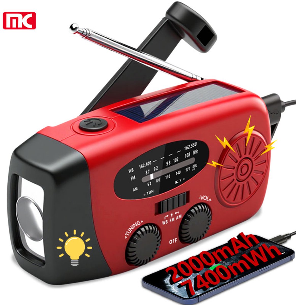 Draagbare Noodradio Am/Fm Solar Hand Crank Plastic Noodradio 2000Mah Power Bank Met Led Zaklamp noodpakket , sensor , solar , phone charge
